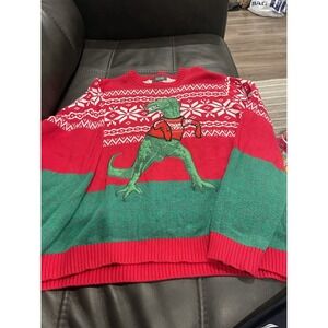 Ugly Christmas Sweater Men Medium Red Blizzard Bay T Rex Dinosaur Holiday DadXXL